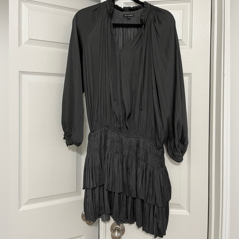Long Sleeve Satin Drop Waist Tiered Mini Dress